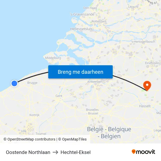 Oostende Northlaan to Hechtel-Eksel map