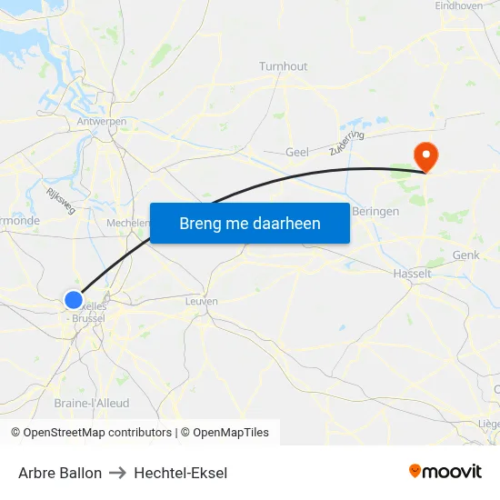 Arbre Ballon to Hechtel-Eksel map
