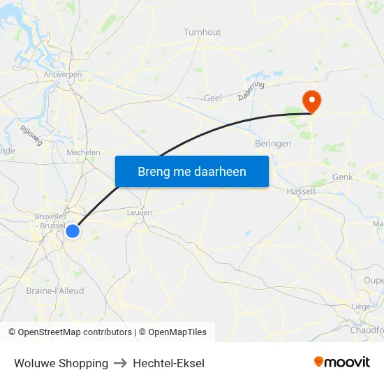 Woluwe Shopping to Hechtel-Eksel map