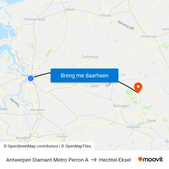 Antwerpen Diamant Metro Perron A to Hechtel-Eksel map