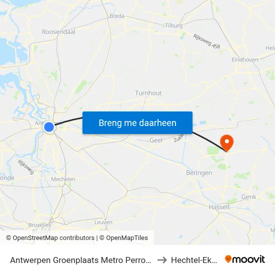 Antwerpen Groenplaats Metro Perron A to Hechtel-Eksel map
