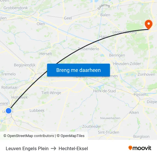 Leuven Engels Plein to Hechtel-Eksel map
