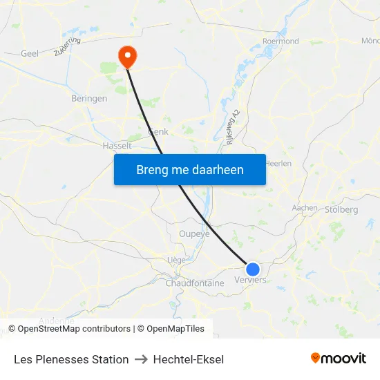 Les Plenesses Station to Hechtel-Eksel map