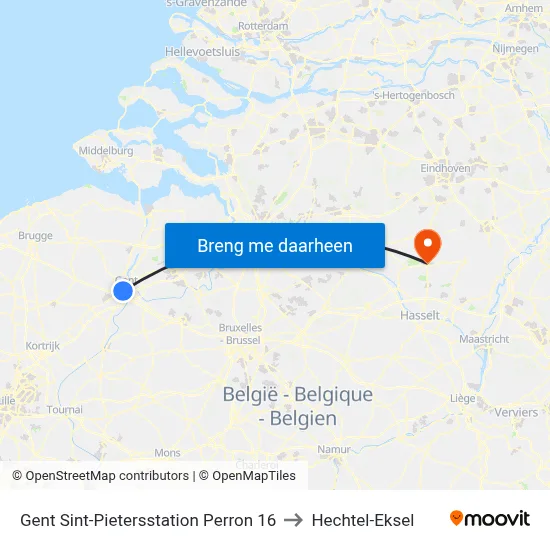 Gent Sint-Pietersstation Perron 16 to Hechtel-Eksel map