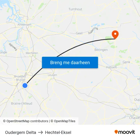 Oudergem Delta to Hechtel-Eksel map