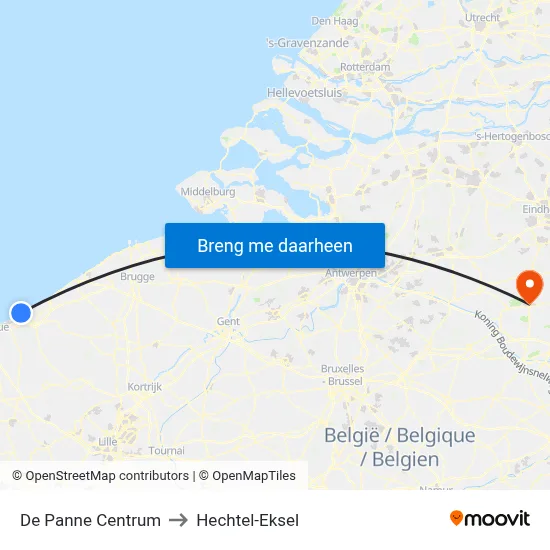 De Panne Centrum to Hechtel-Eksel map