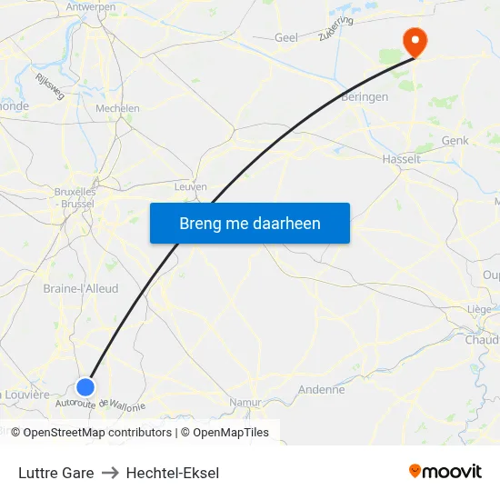 Luttre Gare to Hechtel-Eksel map
