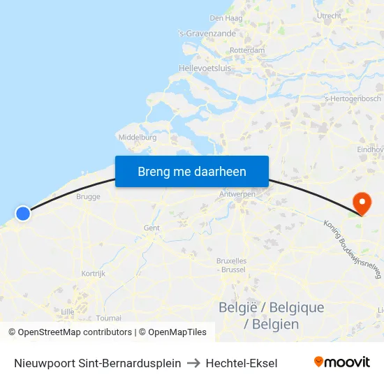 Nieuwpoort Sint-Bernardusplein to Hechtel-Eksel map
