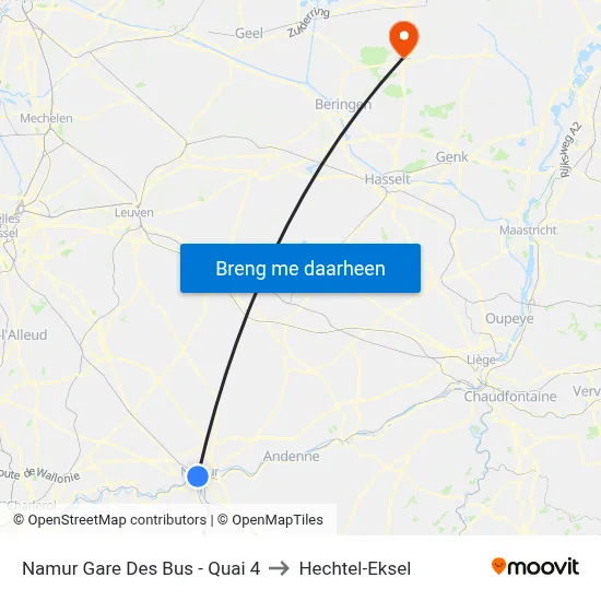 Namur Gare Des Bus - Quai 4 to Hechtel-Eksel map