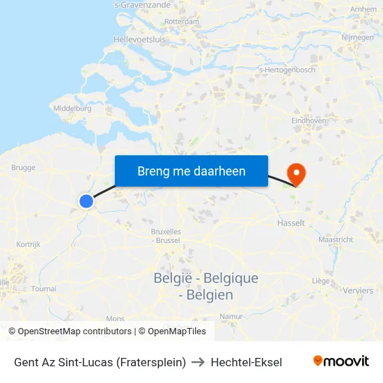 Gent Az Sint-Lucas (Fratersplein) to Hechtel-Eksel map
