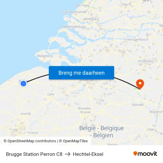 Brugge Station Perron C8 to Hechtel-Eksel map