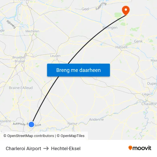 Charleroi Airport to Hechtel-Eksel map