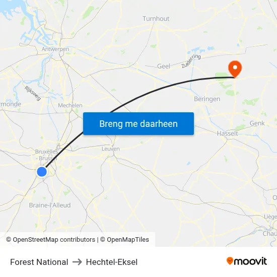 Forest National to Hechtel-Eksel map