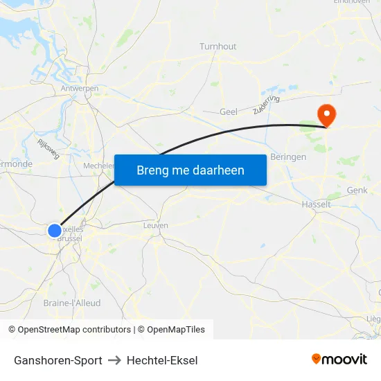 Ganshoren-Sport to Hechtel-Eksel map