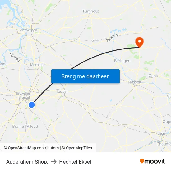 Auderghem-Shop. to Hechtel-Eksel map