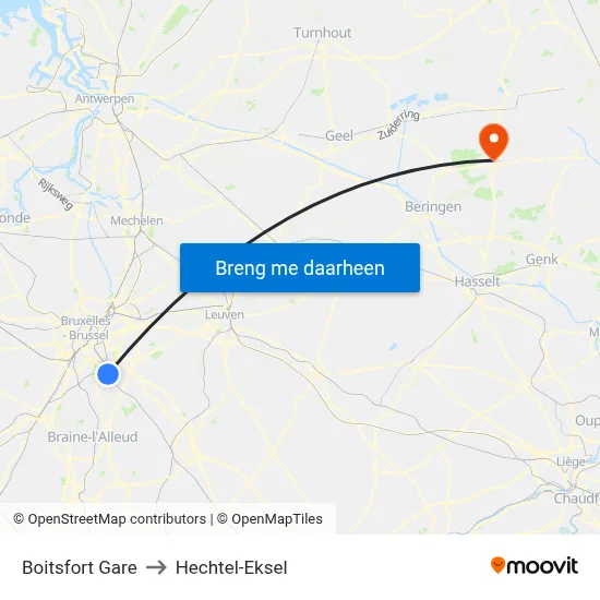 Boitsfort Gare to Hechtel-Eksel map