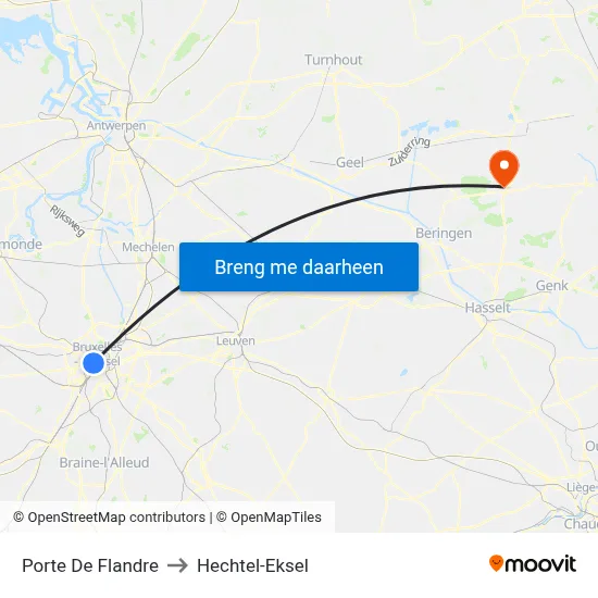 Porte De Flandre to Hechtel-Eksel map