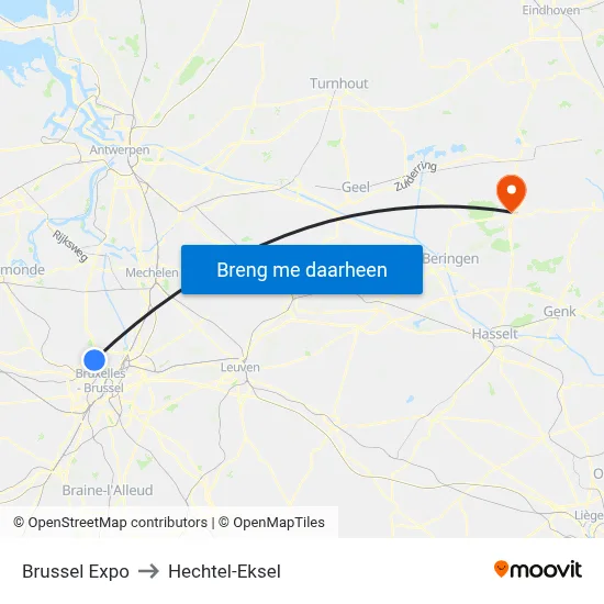 Brussel Expo to Hechtel-Eksel map