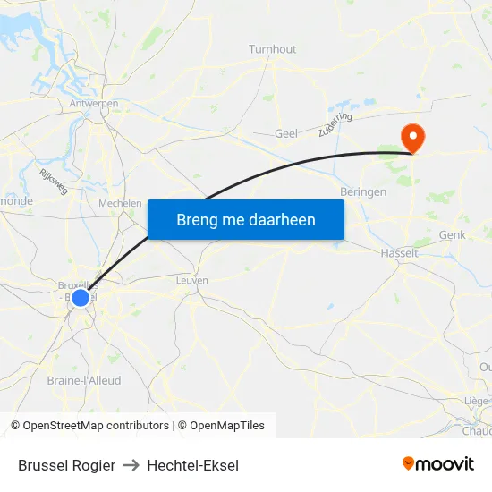 Brussel Rogier to Hechtel-Eksel map