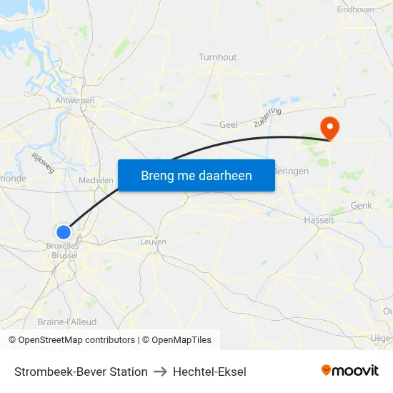 Strombeek-Bever Station to Hechtel-Eksel map