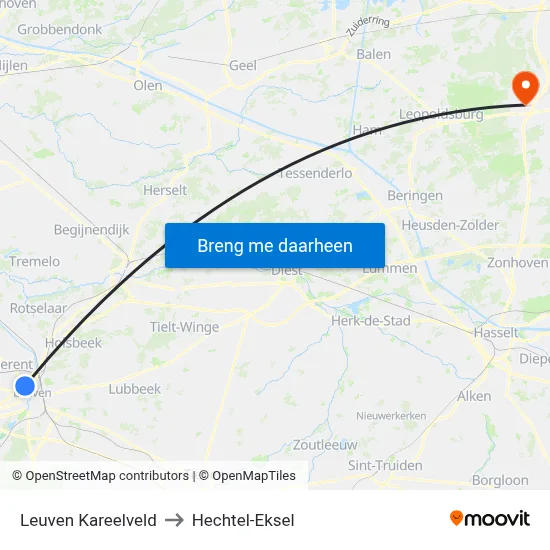 Leuven Kareelveld to Hechtel-Eksel map