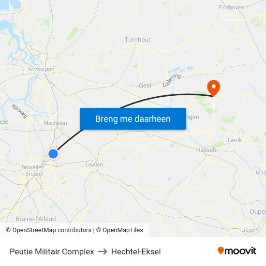 Peutie Militair Complex to Hechtel-Eksel map