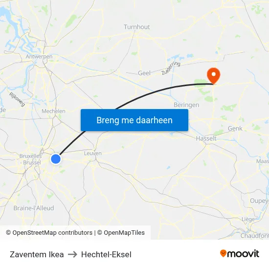 Zaventem Ikea to Hechtel-Eksel map