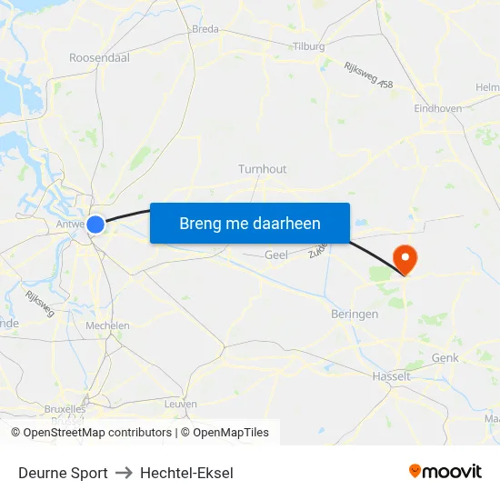 Deurne Sport to Hechtel-Eksel map