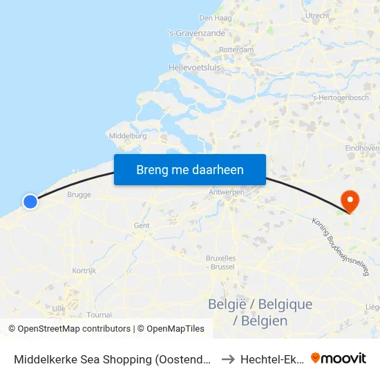 Middelkerke Sea Shopping (Oostendelaan) to Hechtel-Eksel map