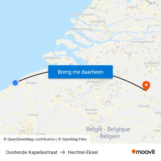 Oostende Kapellestraat to Hechtel-Eksel map
