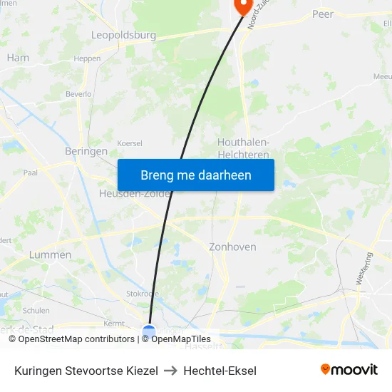 Kuringen Stevoortse Kiezel to Hechtel-Eksel map