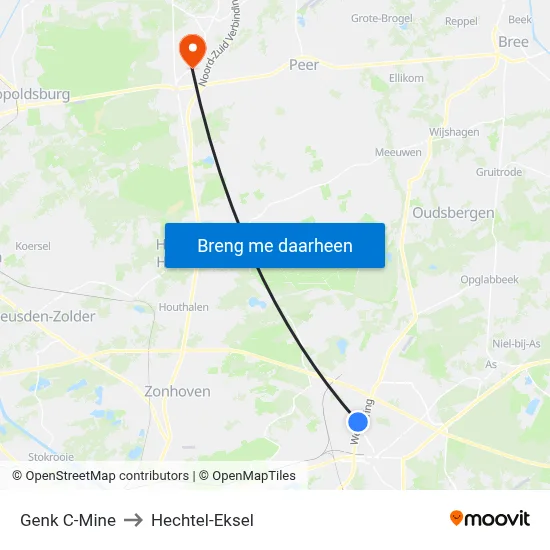 Genk C-Mine to Hechtel-Eksel map