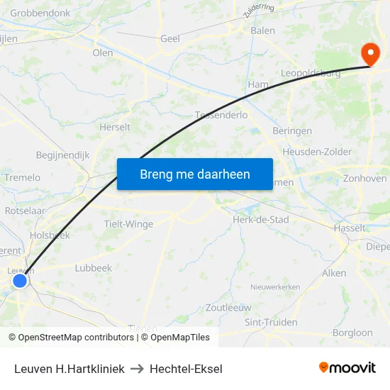 Leuven H.Hartkliniek to Hechtel-Eksel map