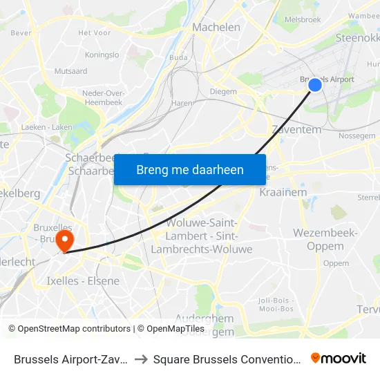 Brussels Airport-Zaventem to Square Brussels Convention Centre map