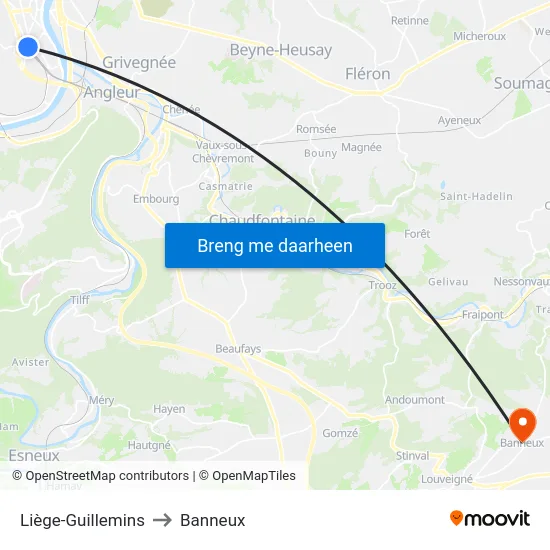 Liège-Guillemins to Banneux map