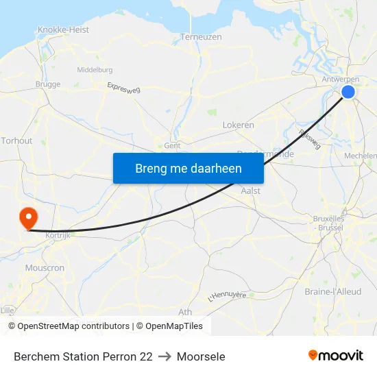 Berchem Station Perron 22 to Moorsele map