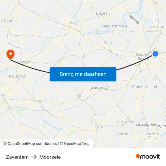 Zaventem to Moorsele map