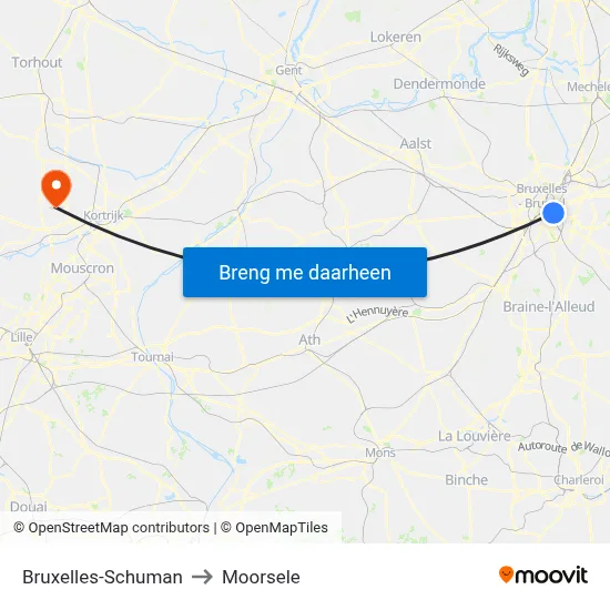 Bruxelles-Schuman to Moorsele map