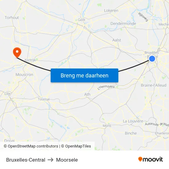 Bruxelles-Central to Moorsele map