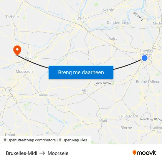 Bruxelles-Midi to Moorsele map