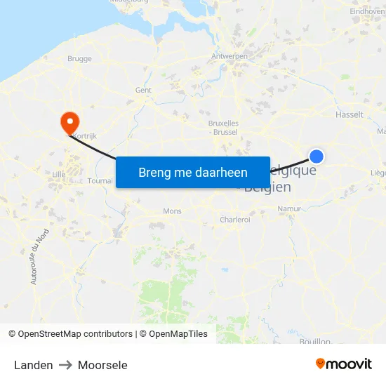 Landen to Moorsele map