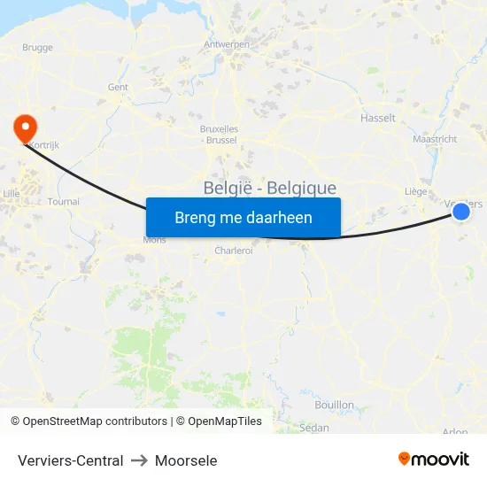 Verviers-Central to Moorsele map