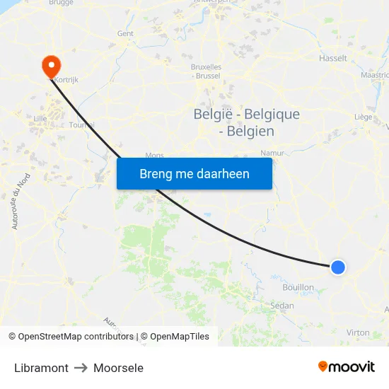 Libramont to Moorsele map