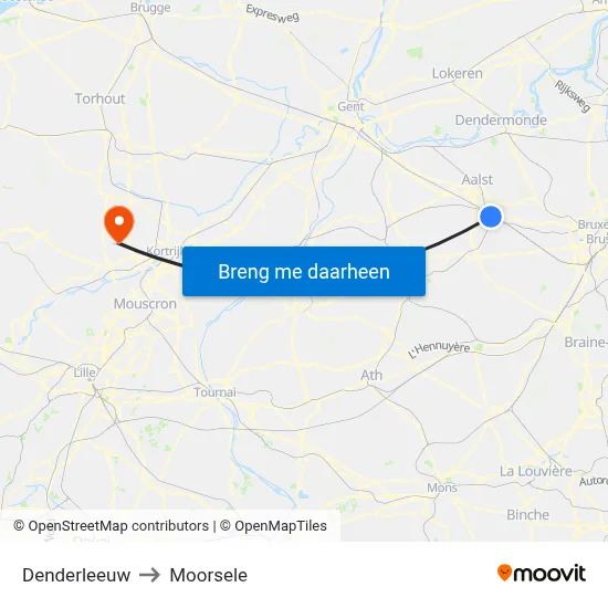 Denderleeuw to Moorsele map
