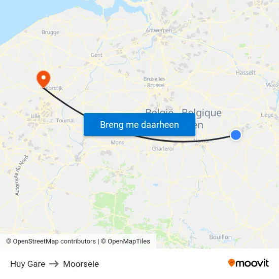 Huy Gare to Moorsele map