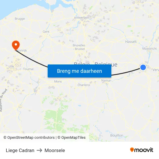 Liege Cadran to Moorsele map