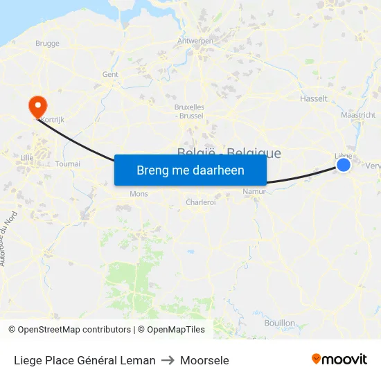 Liege Place Général Leman to Moorsele map