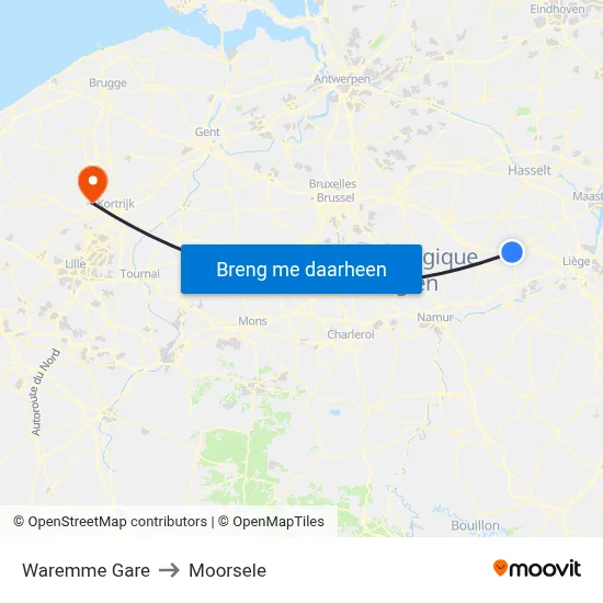 Waremme Gare to Moorsele map