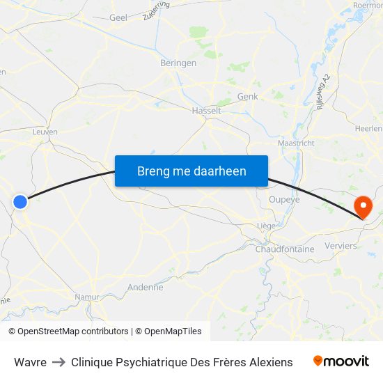 Wavre to Clinique Psychiatrique Des Frères Alexiens map