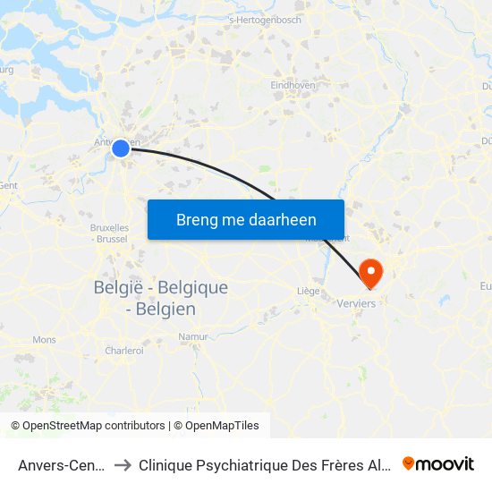 Anvers-Central to Clinique Psychiatrique Des Frères Alexiens map